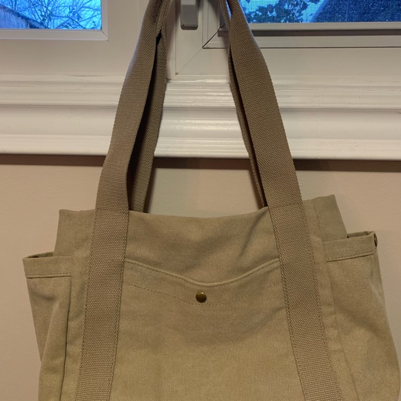 Casual khaki canvas tote bag - Picture 2 of 4